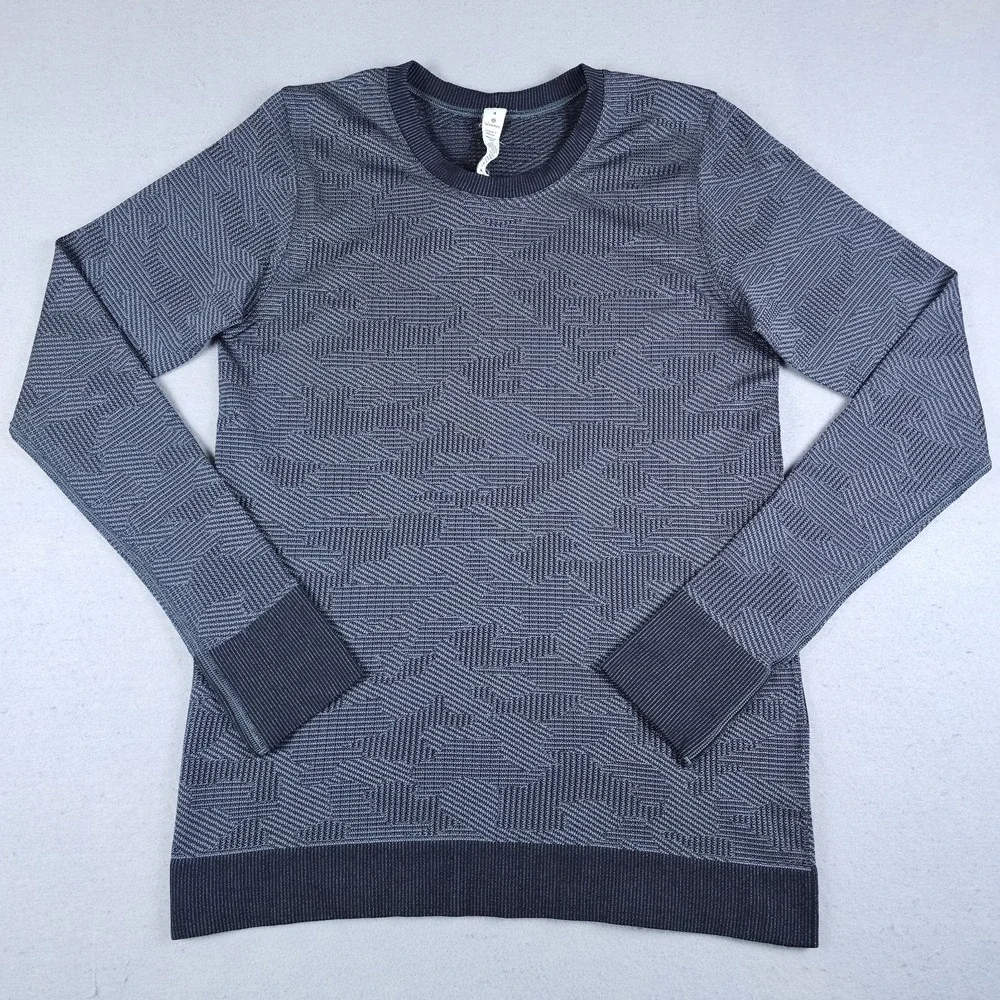 Lululemon Swiftly Breathe Shirt Womens 4 Black Camo Long Sleeve Vented Crewneck